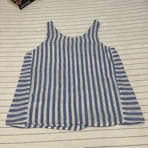 Nicole Miller 100% Linen Blue Stripped Boxy Tank Size Small